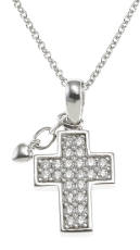 Xenox Kette Silber rhodiniert mit Anhänger Kreuz mit Zirkonia , 11x14,5mm