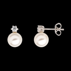 Xenox Ohrstecker Silber vergoldet mit Zirkonia über Perle Ø 8mm