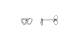 Xenox Ohrstecker Silber doppeltes Herz mit Zirkonia