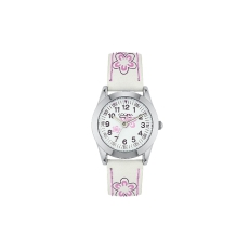 Kinderuhr weiß/rosa Lederband