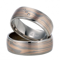 Trauring Mokume Gane in 585/- Weißgold /Roségold mit Palladium