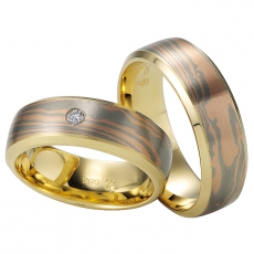 Trauring Mokume Gane in 585/- Weißgold /Gelbgold /Roségold