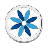 Coin Edelstahl Emaille Blume weiß/blau, Ø25mm