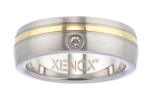 Xenox Ring Edelstahl bicolor matt/poliert mit gelb Streifen,1 Zirkonia, 6mm breit
