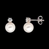 Xenox Ohrstecker Silber vergoldet mit Zirkonia über Perle Ø 8mm