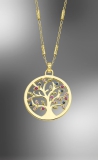 Lotus Kette Silber vergoldet mit Anhänger Lebensbaum mit bunten Steinen , Ø 2,5mm