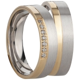 Ring Silber 925/-rhodiniert matt seitlich polierter vergoldeter Streifen