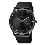 Citizen Herrenuhr Eco Drive ,Gehäuse schwarz, Lederband schwarz,Ø40mm