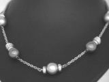 Fossil Collier Silber mit grauen Perlen als Zwischenteile